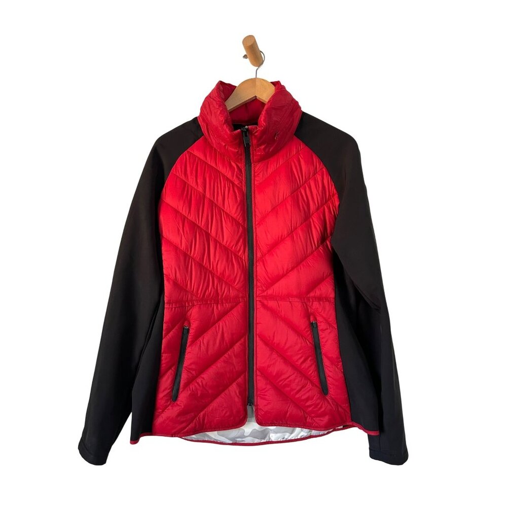 Point Zero Womens Medium Quilted Puffer Jacket W/ Zip Pockets & Removable Hood